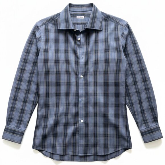 Isaia Men's Navy and Gray Checkered Shirt - size M - Picture 2 of 3